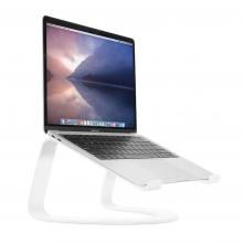 A Macbook sat on the Curve laptop stand in white