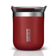 The Octaroma Classico, a small, well-sealed travel cup, in dark red