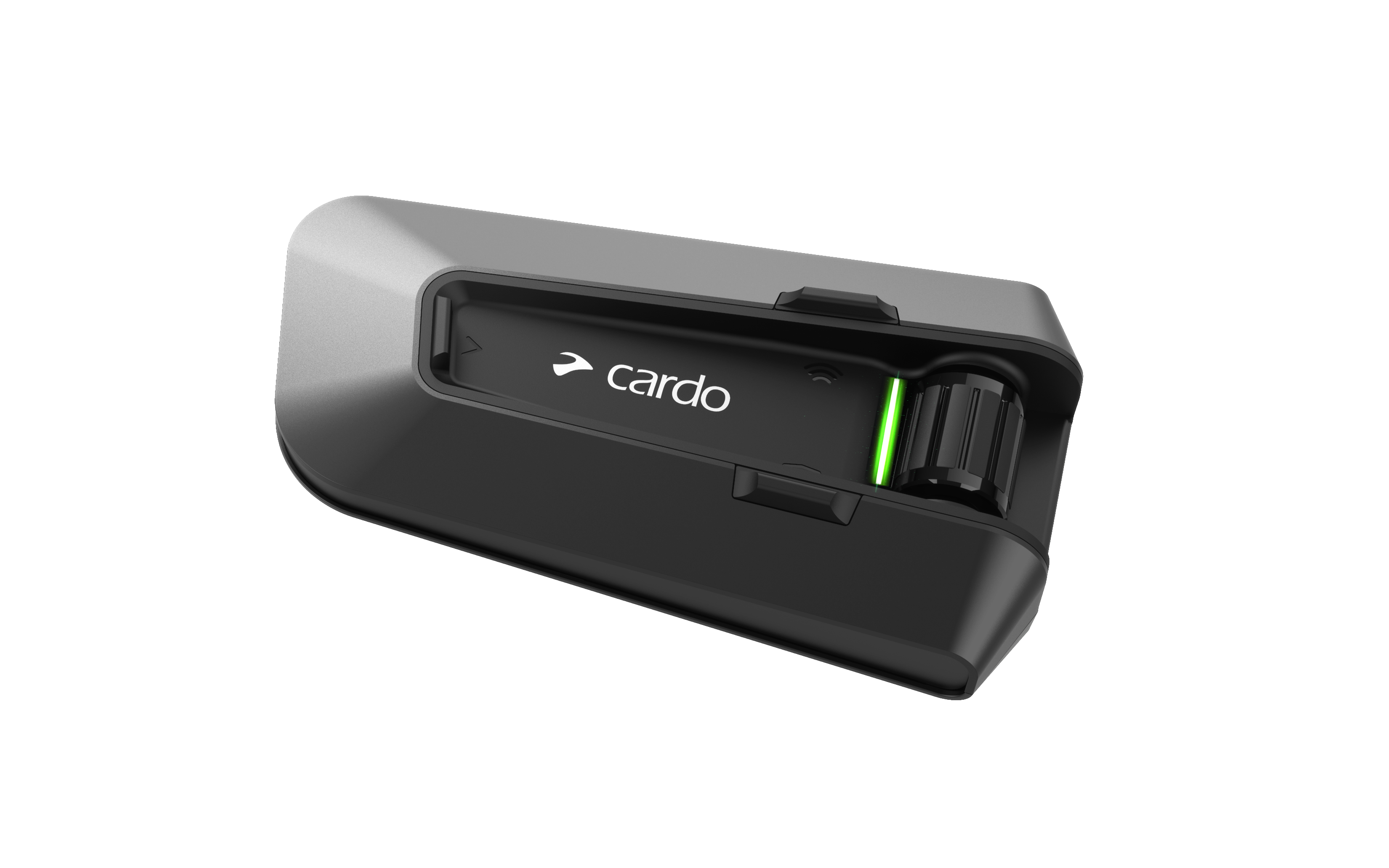 small black unit that clips into a motorbike helmet