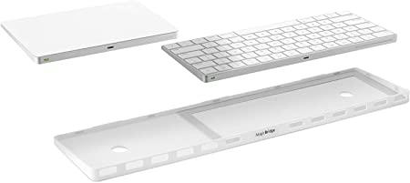 A Magic Keyboard and Magic Trackpad 2 beside the MagicBridge, which has the space to combine the two