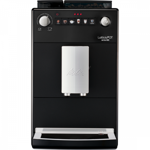 The front view of the Melitta Series 600n in black on a white background.  