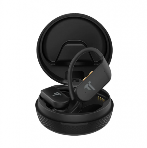 The Dottir earbuds within their round case