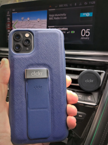 The CLCKR car mount in blue 