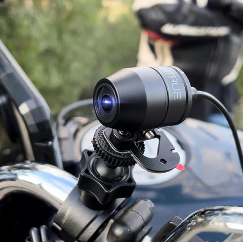 close up of a dash camera on a motorbike 