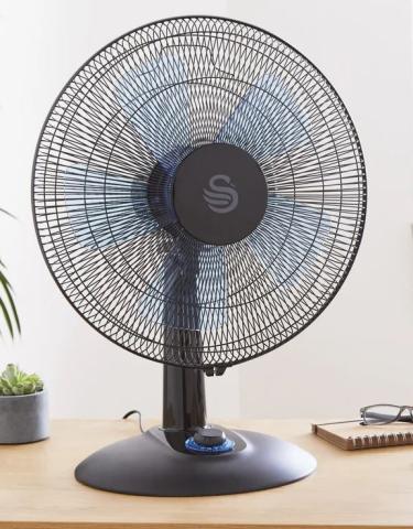 black desktop fan 