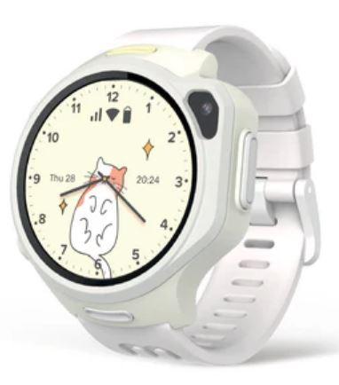 white smart watch with cat image on clock face 