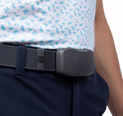 man wearing belt with speaker on it 