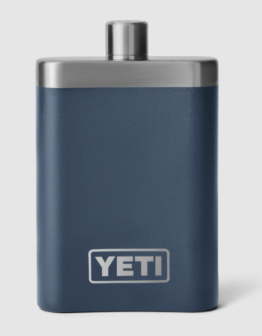 navy and stainless steel flask 