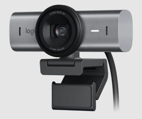 grey and black web camera on a white background 