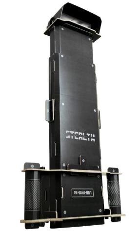 black cardboard periscope with handles on each side 