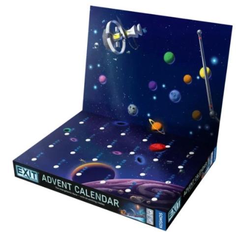 open blue box with space themed image on the open flat and white squares and space imagery across the base