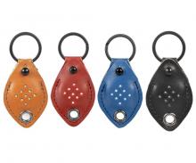Four leather Keychains in brown, red, blue, black. 