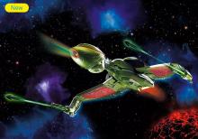 Klingon Bird-of-prey flying through space. 