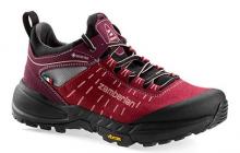 red and purple hiking shoe, with black sole