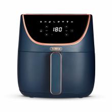 blue and rose gold air fryer, with  large basket draw with handle and black screen 