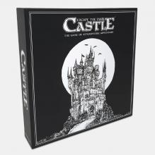 black and white castle image on a black box with Escape the Dark Castle title 