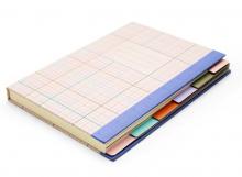 notebook with 6 colourful dividers throughout the notebook's pages 