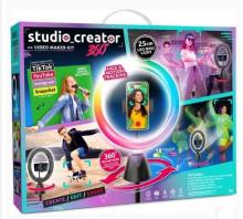Studio creator box with images of the 360 tripod being used to film dance, skate board and singing videos 