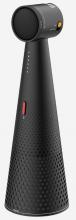 black cone shaped speakerphone with colourful buttons 