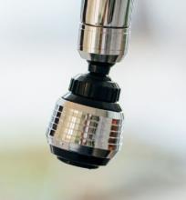 chrome tap head adapter with black rotating nozzle 
