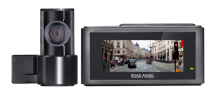 a smaller and large dash camera next to each other on a white background 