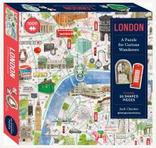 colourful jigsaw box with a map of London including larger images of landmarks 