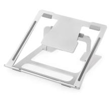 silver aluminium laptop stand on a white background 