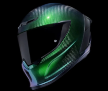blue green iridescent motorbike helmet  