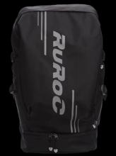 black riding rucksack with 'RUROC' branding in white going down the middle 