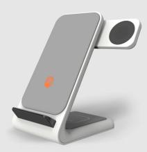 white charging station with grey back plate and side AppleWatch arm 