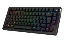 back keyboard with rainbow backlighting across the keys, on a white background 