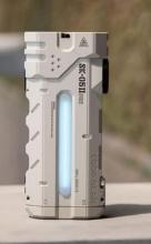 Image of white rectangular torch stood on its base with a white light strip down the middle. 